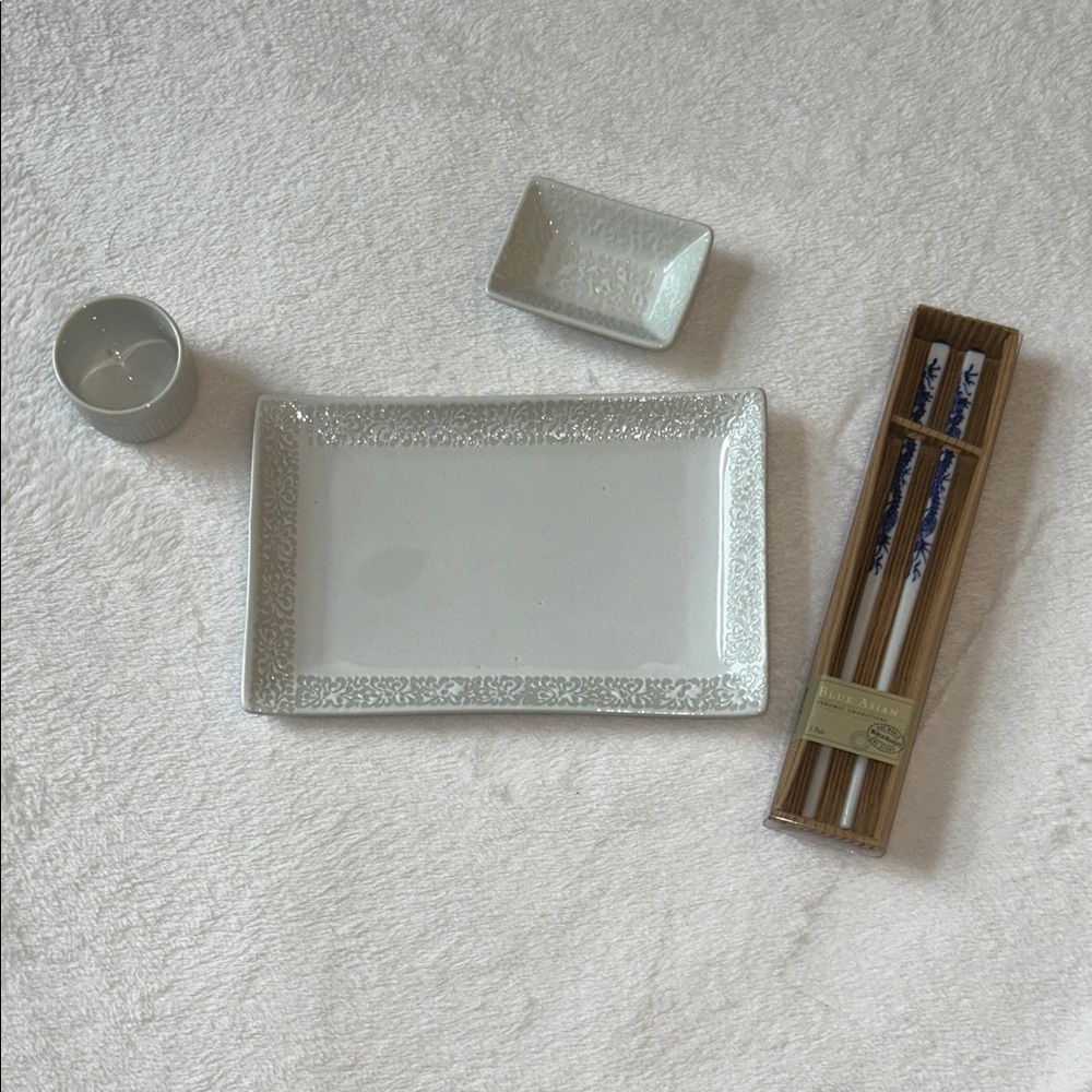 Elegant White Sushi Set with Chopsticks